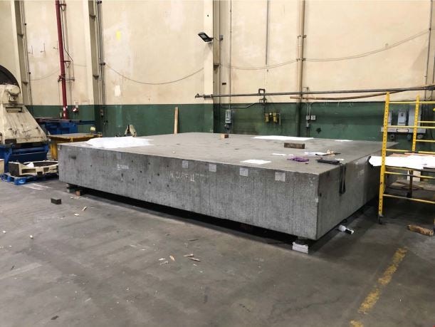 18' x 13' x 30" IN G, H Coordinate System Granite Surface Plate - Approx. 106,000 lbs.