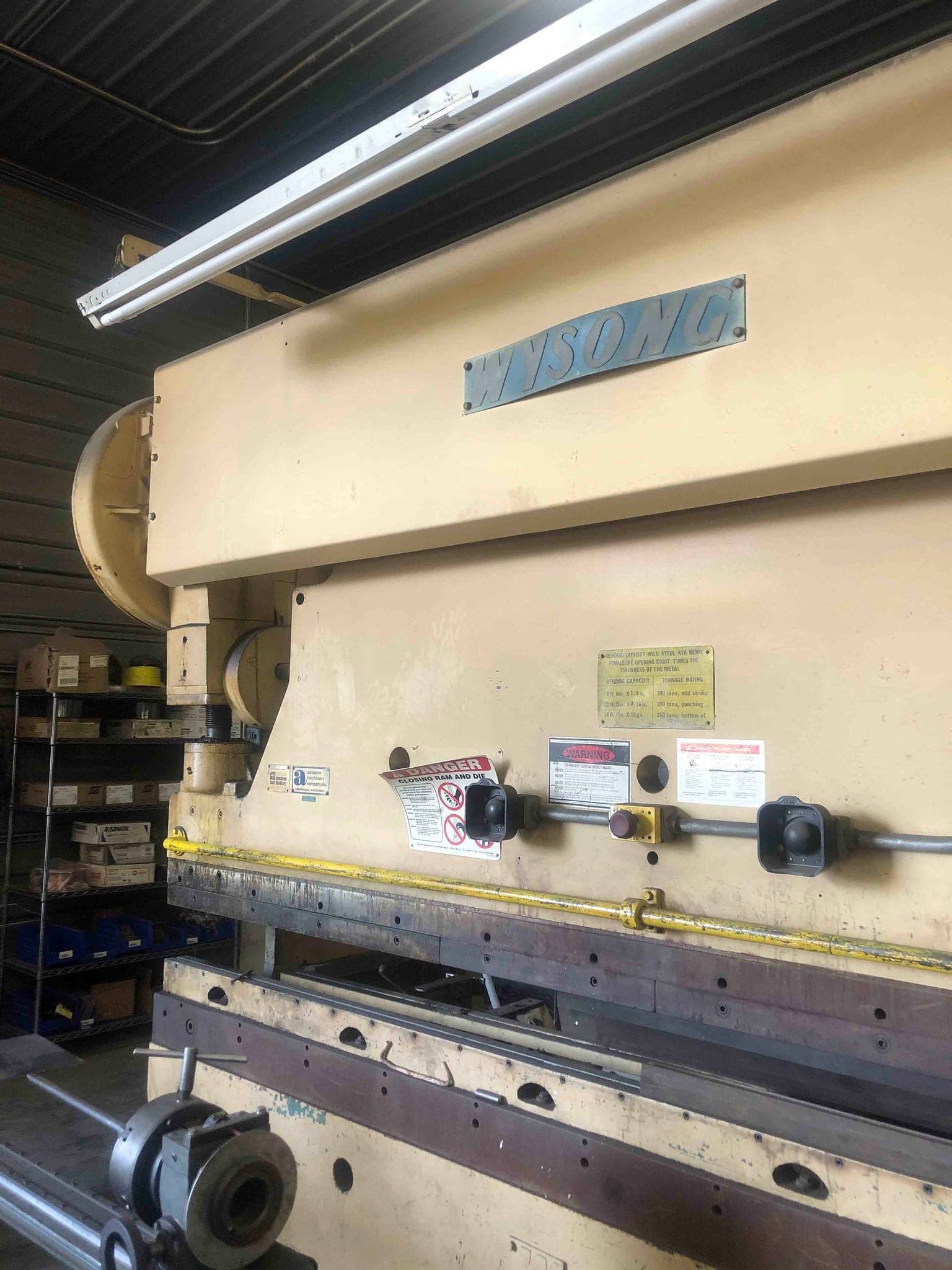 150 Ton x 10' Wysong 150-10 Mechanical Press Brake- Manual Backgauge, Tooling