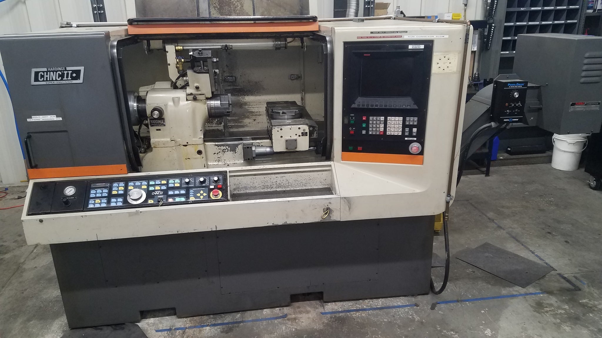 Hardinge CHNC-II Super Precision CNC Lathe - Fanuc, Chip Conveyor