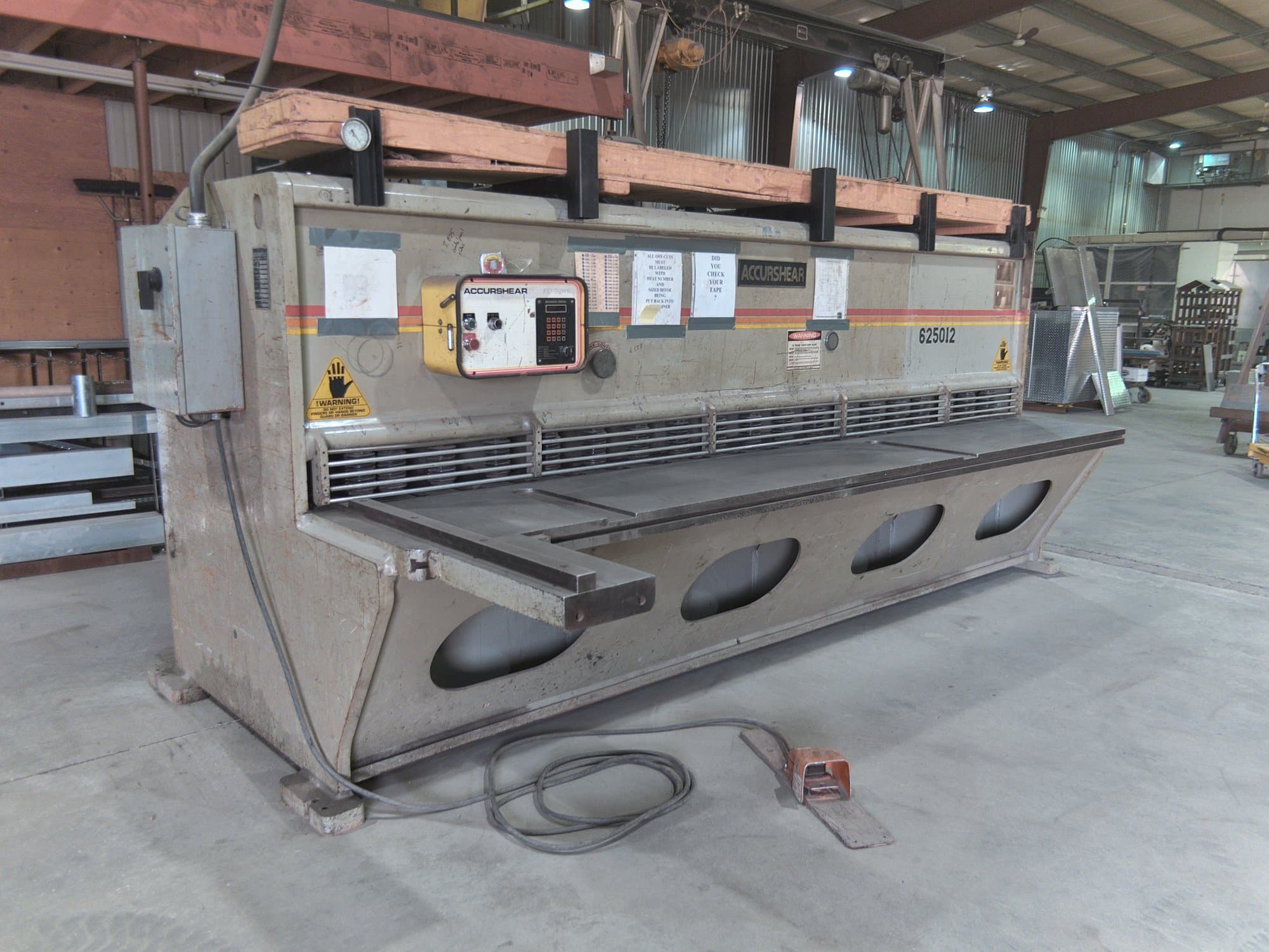 ¼” X 12’ Accurshear 625012 Hydraulic Power Shear, 1995- Programmable Backgauge