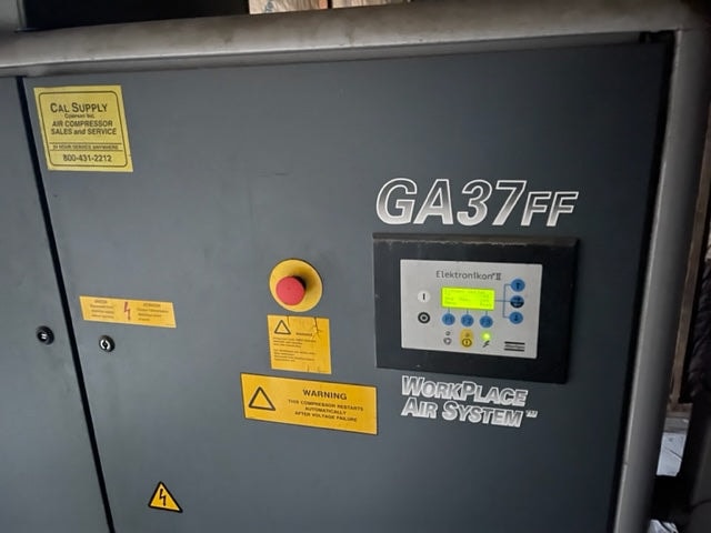 50HP Atlas Copco GA 37 FF Compressor, 2003 - With 200 Gallon Receiver Tank - Image 2