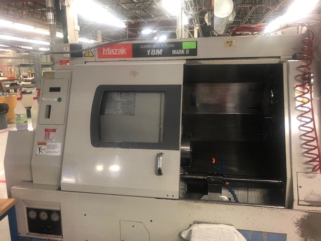 Mazak Super Quick Turn SQT 18M Mark II CNC Lathe, 1995 - Live Tools, Parts Catcher