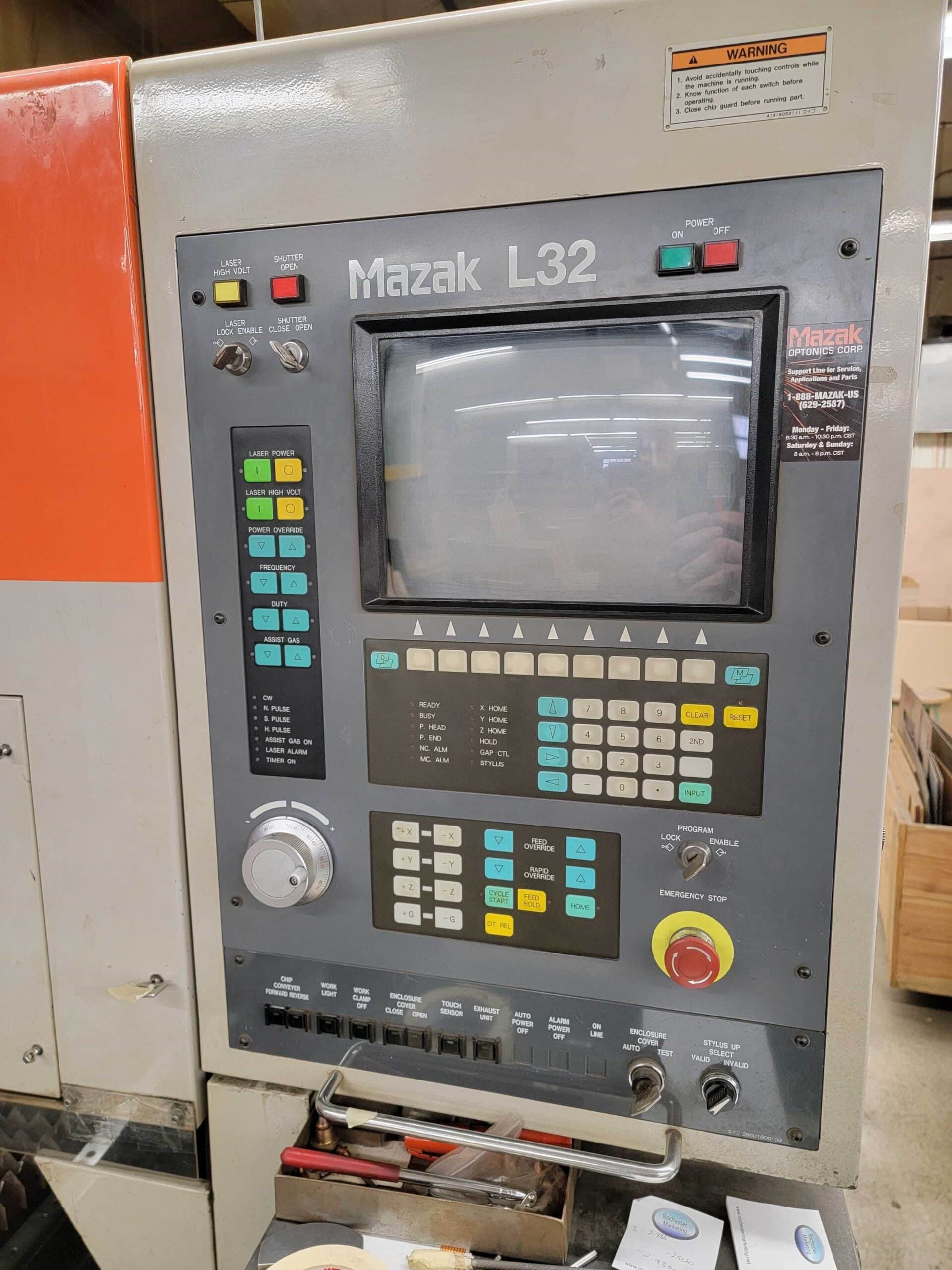 1500 Watt Mazak Super Tubro X36 Hi Pro Laser, 1993 - 6'x12' Table - Image 2