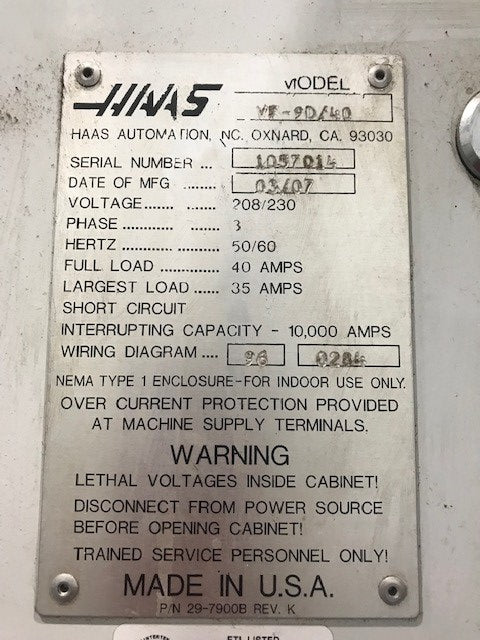 Haas VF-9 VMC, 2007 - Hi Speed Machining, Under Power, Inspection in Hand, Available Immediately - Image 5