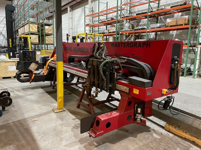 10' x 20' Koike Aronson MGM 2500 Plasma Unit, 2008- Thermal Dynamics Ultra-Cut 300 High Precision Plasma, 4 Oxy-Fuel heads
