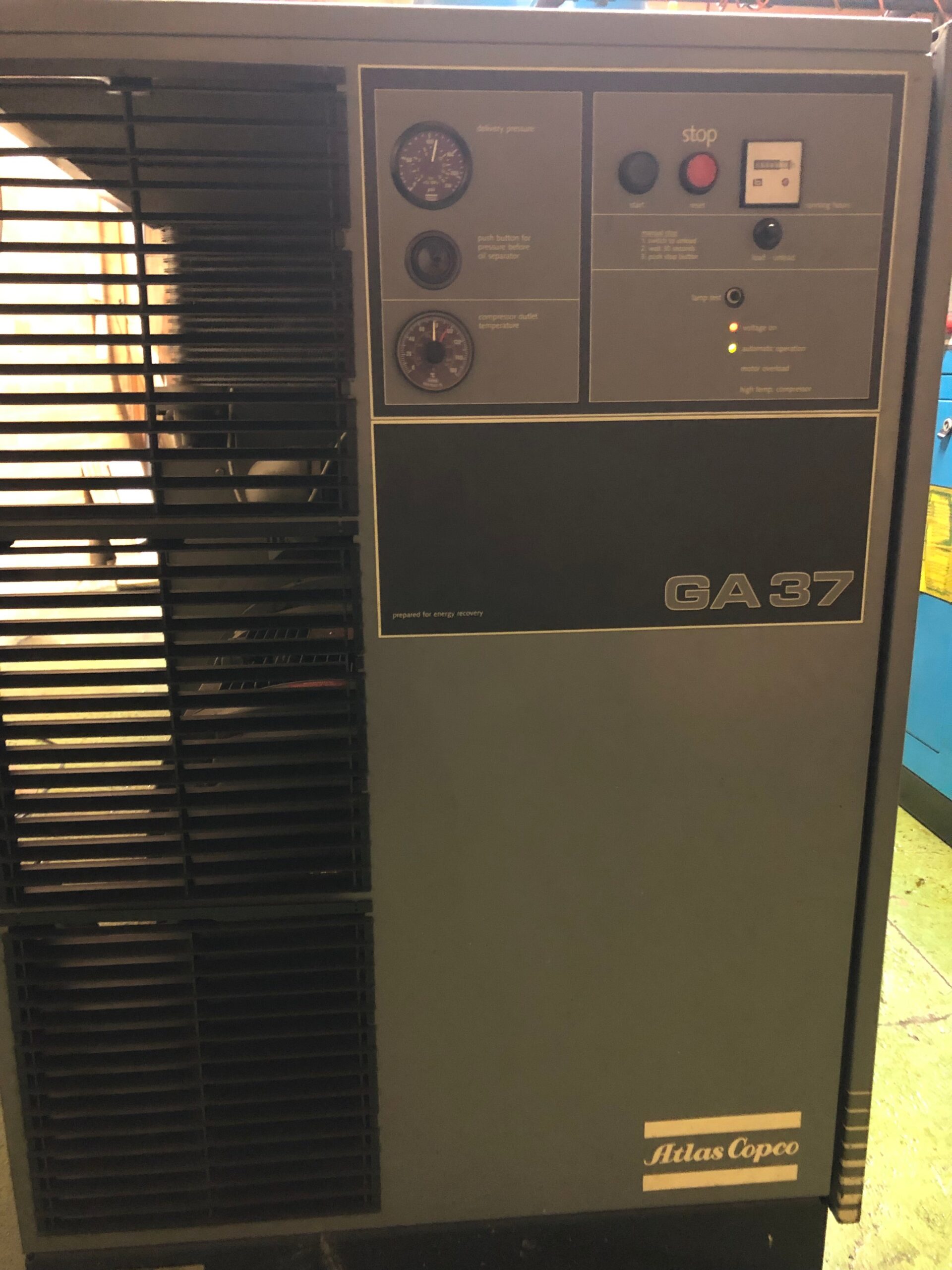 50 Hp Atlas Copco GA-37 Screw Air Compressor, 1990 - Image 2