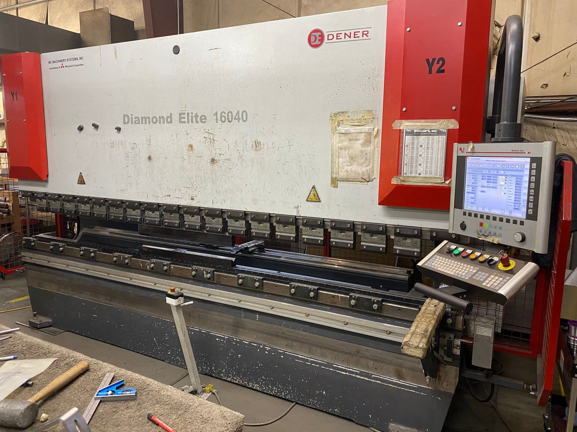 180 Ton X 13' Mitsubishi Dener Diamond Elite 16040 CNC Press Brake, 2012- X, R Axis Back Gauge, Lots of Tooling