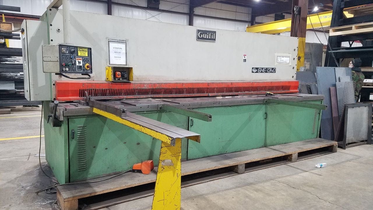 1/2" x 13.5' Guifil GHE 1340 Guillotine Shear, 1995- Power Backgauge, Adjustable blade gap