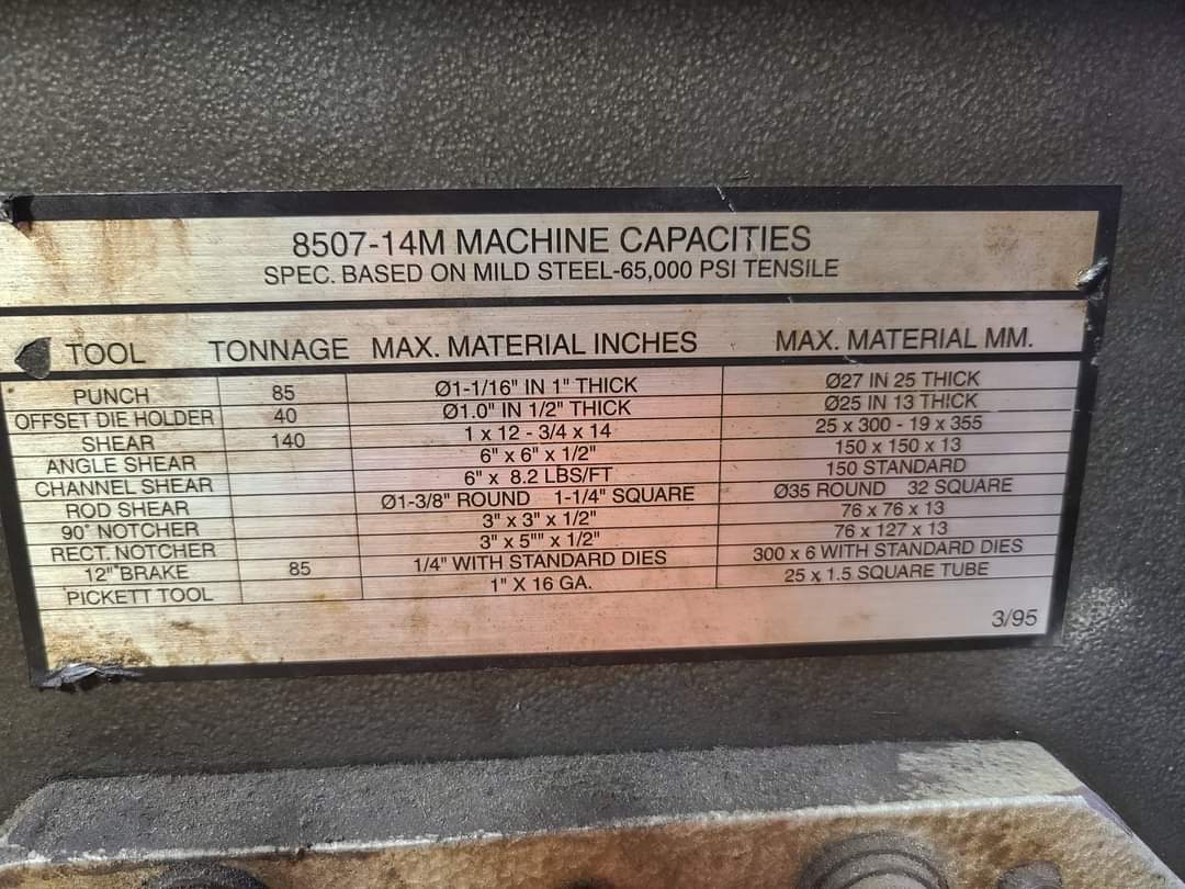 85 Ton Scotchman Fi-85/140 Ironworker,1990s- Single Phase, Tooling Included - Image 8