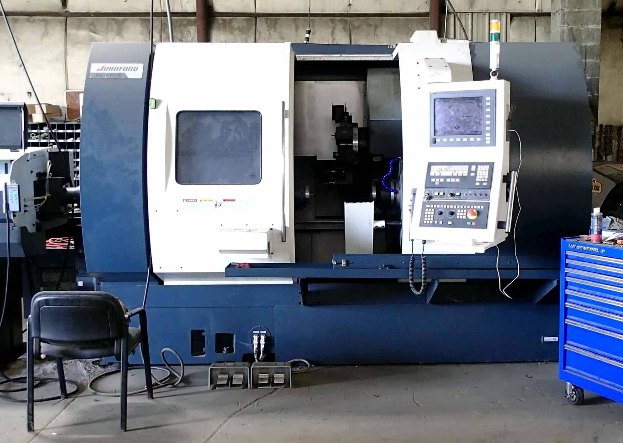Johnford SL-500A CNC Turning Center Lathe, 2018- Y Axis, Live Tools, 4" Bar, Sub Spindle, 12’ Bar Feeder