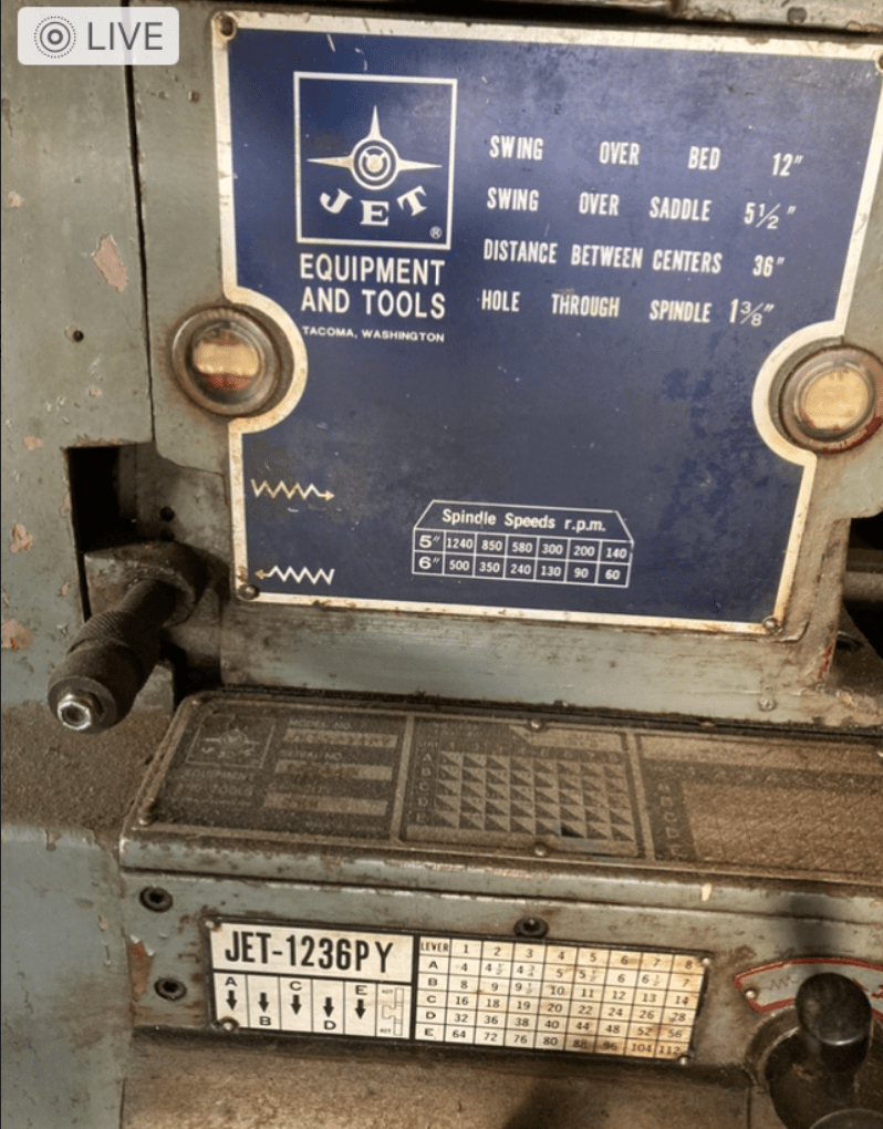 12"x36" JET 1236 PY Engine Lathe - Image 5