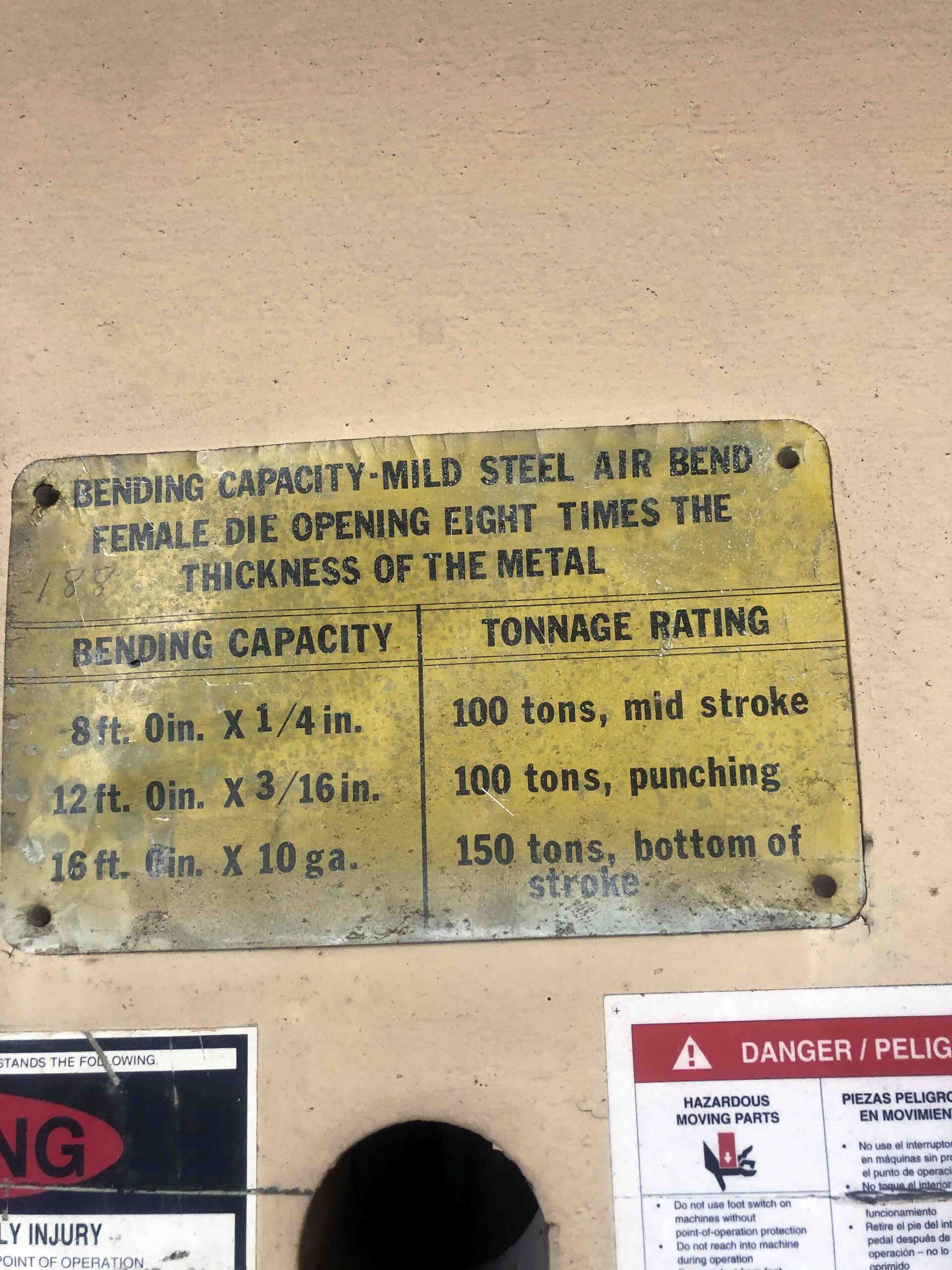 150 Ton x 10' Wysong 150-10 Mechanical Press Brake- Manual Backgauge, Tooling - Image 4
