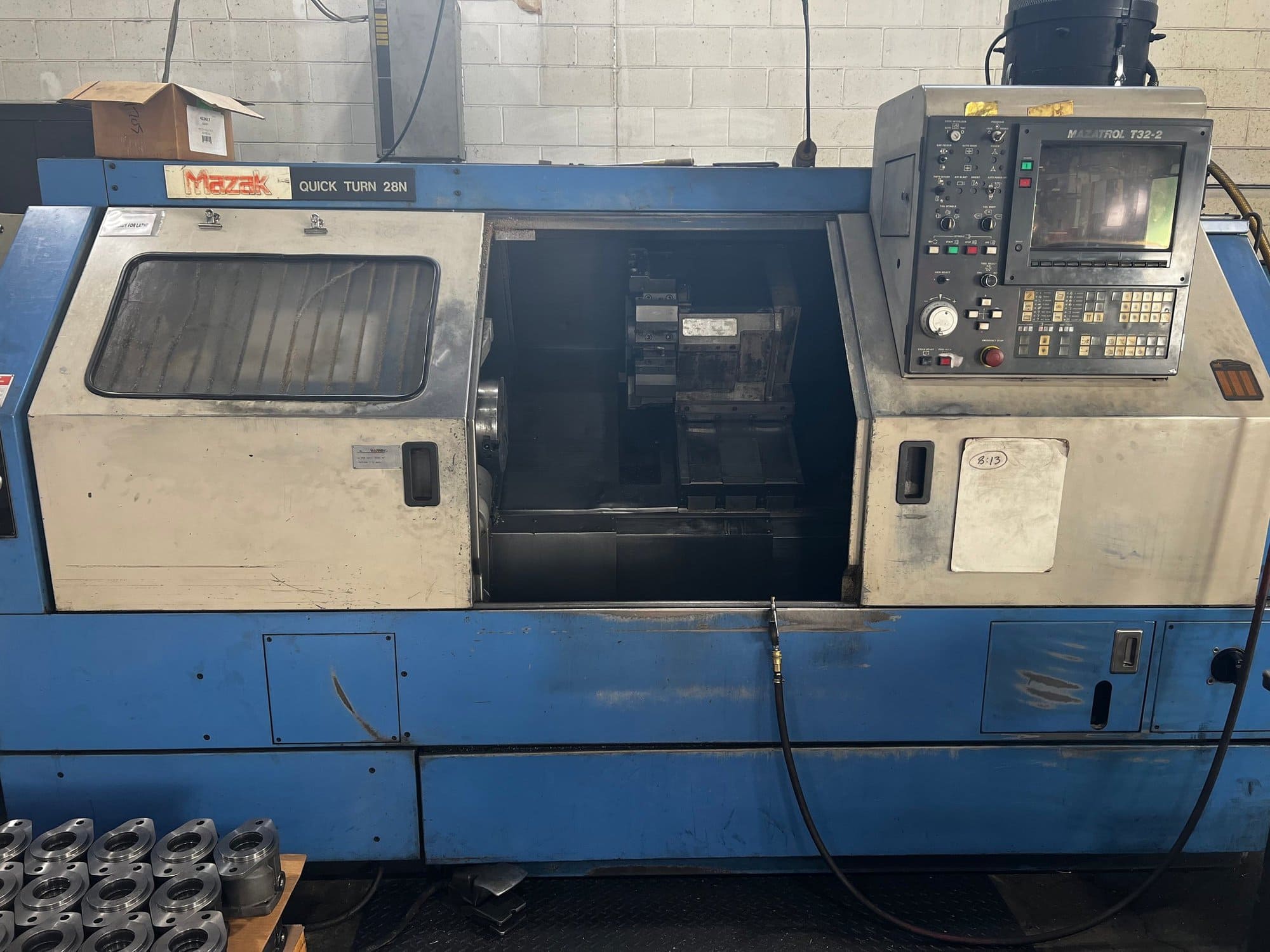 Mazak QT28 CNC Lathe, 1989 - Tailstock, Chip Conveyor