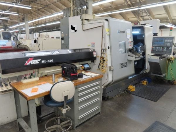 Okuma LT300-MY Multi-Axis Lathe, 2008 - Twin Turret, Sub-Spindle, Y Axis, Live Tooling, Bar Feeder, Parts Catcher, Chip Blaster, Chip Conveyor