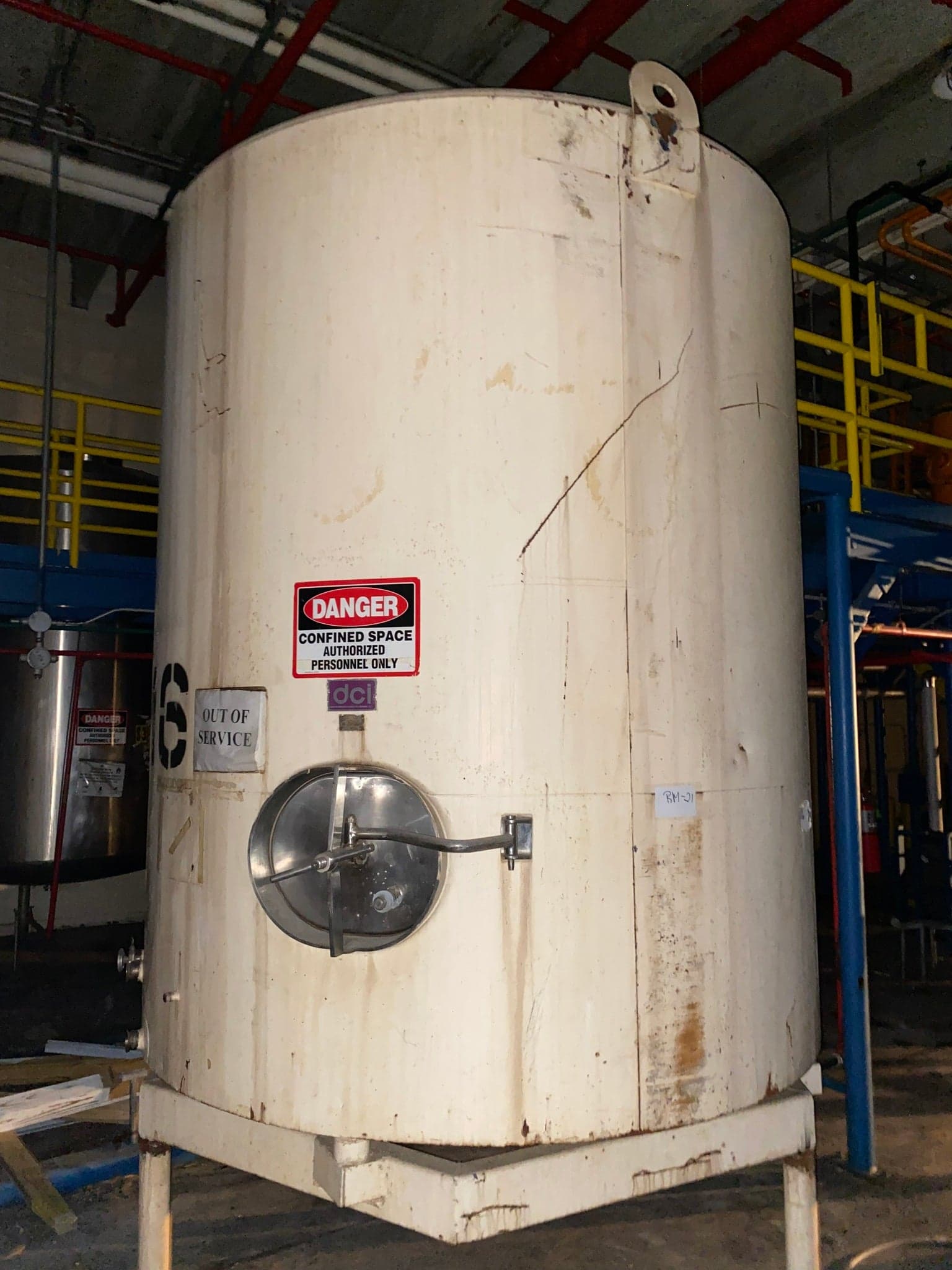 2500 Gallon Insulated Stainless Steel Tank, Measures 7'-6" diameter x 8'- 6" straight side height.
