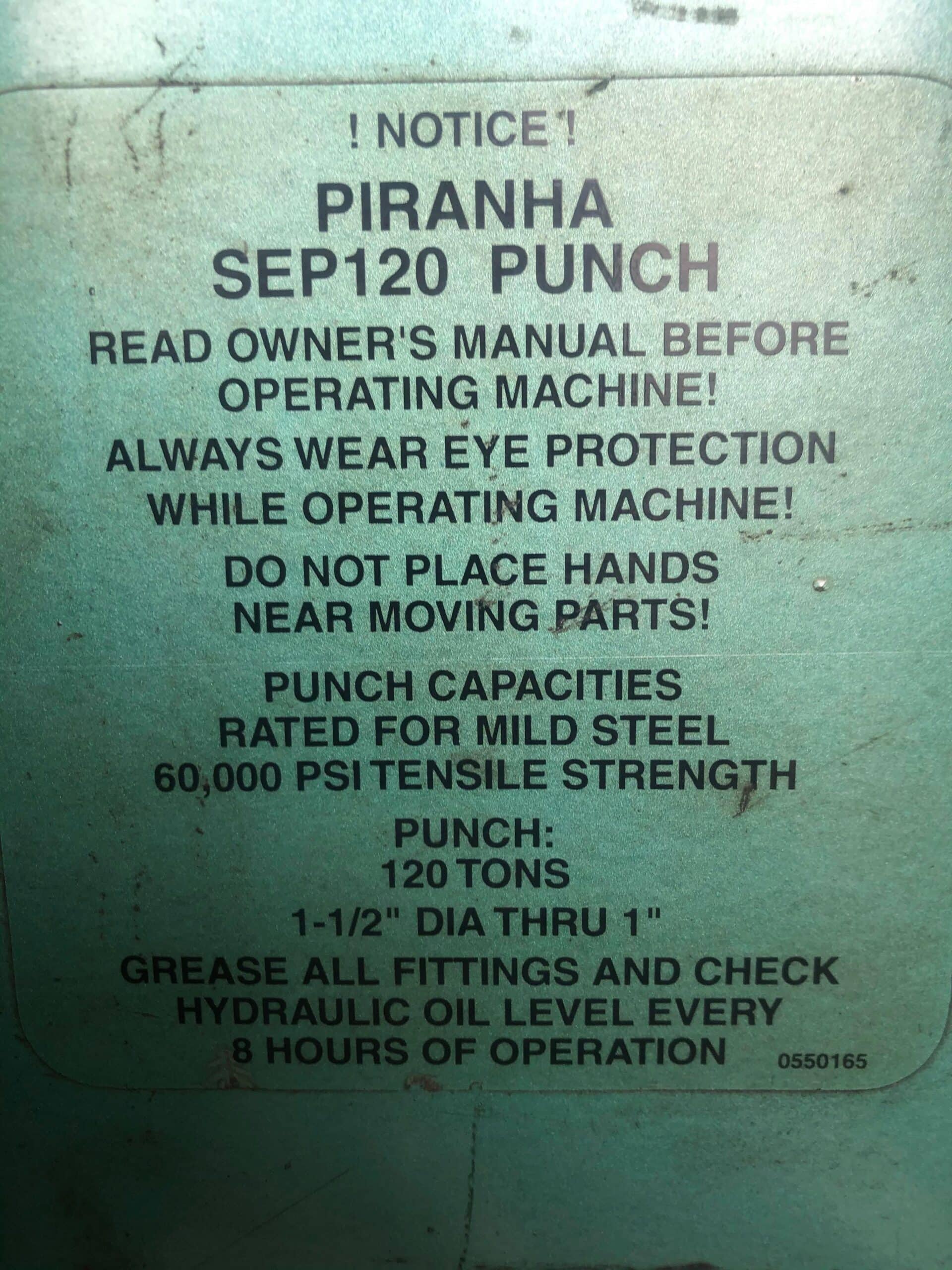 120 Ton Piranha Sep-120 Punch, 2009- Tooling Included, Video Available - Image 4