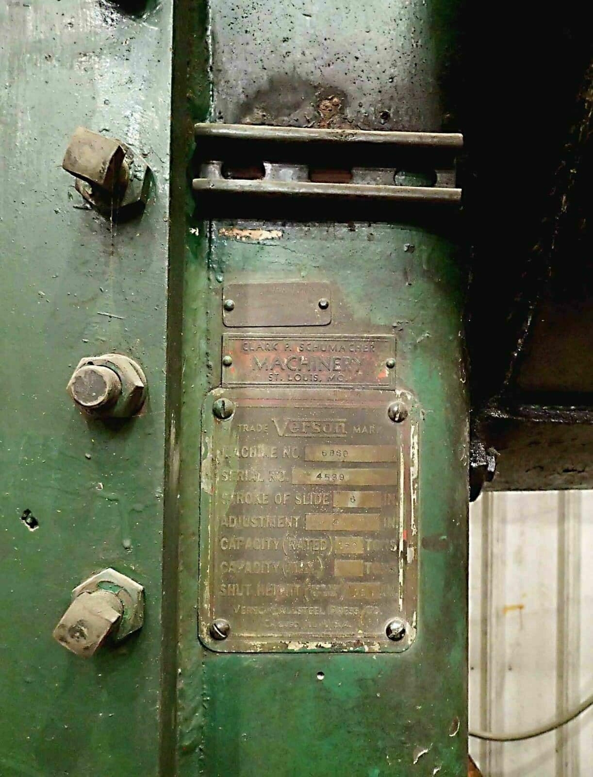150 Ton Verson Model 6B60 Straight Side Press- 6" Stroke, 16" Shut, Power Ram - Image 9