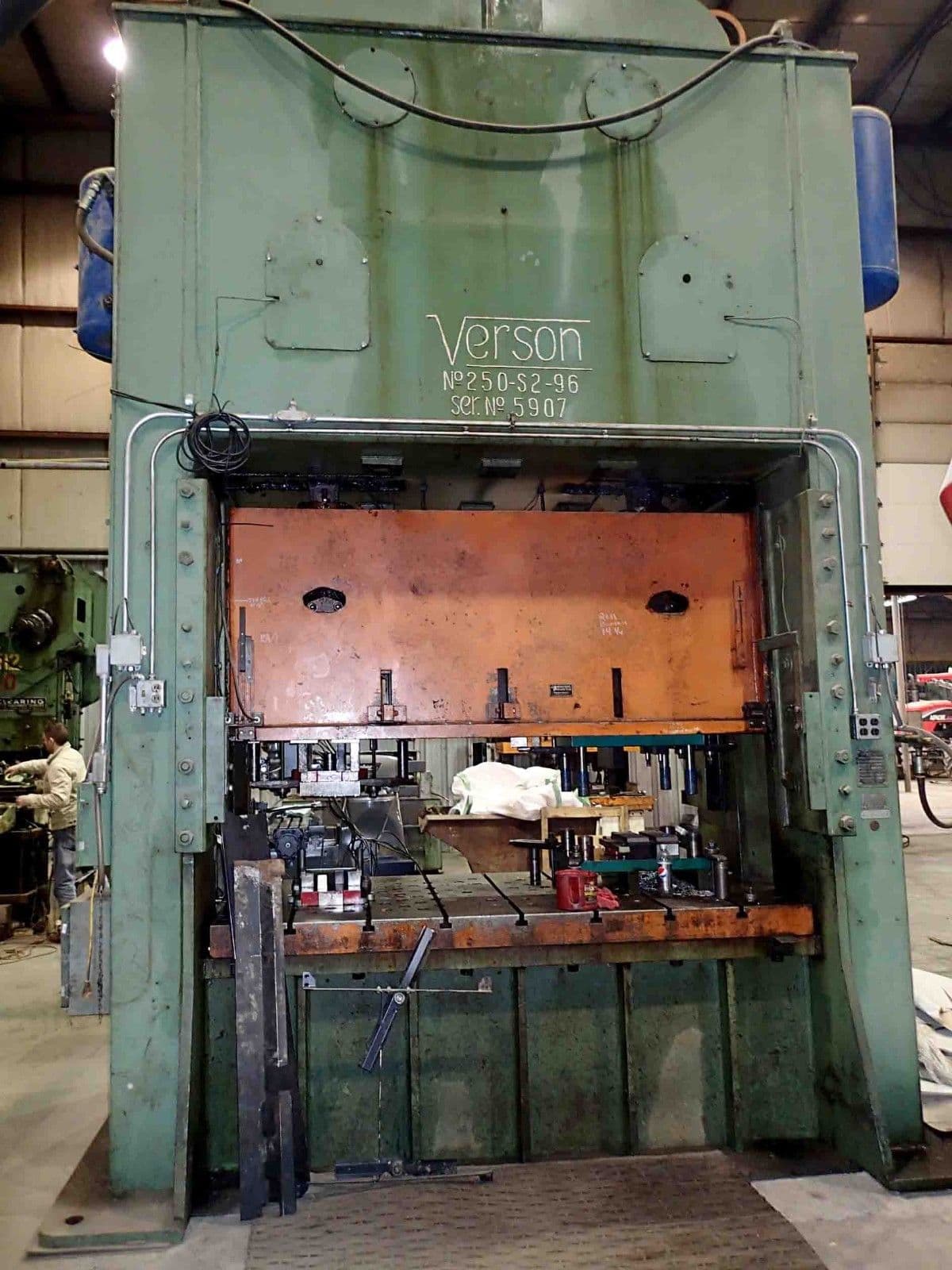 250 Ton Verson Model 250-S2-96 Straight Side Press- 42" x 96" Bed, 14" Stroke, 24" Shut