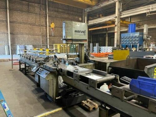 18" X 20" Marvel 81A12PC Automatic Vertical Band Saw, 2001-With 10' Roller Table