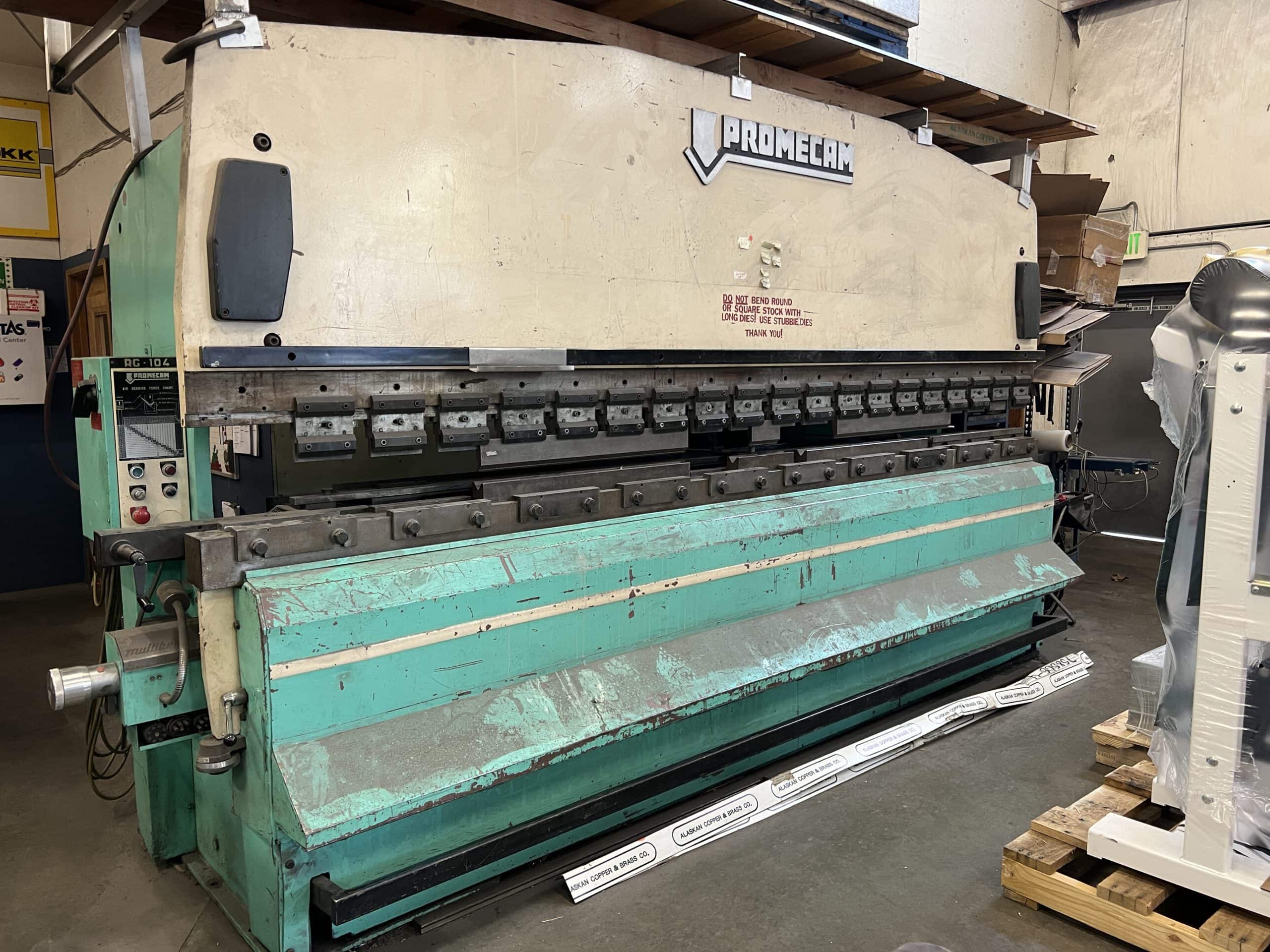 100 Ton x 13' Promecam (Amada) RG-104 Hydraulic Press Brake, 1977 - Flush Floor Design, Lot's of Tooling Included