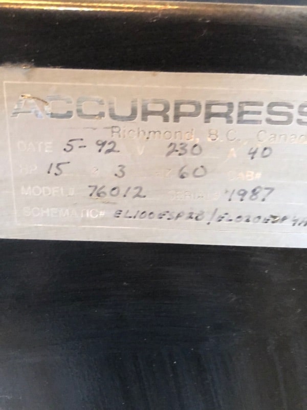 60 Ton x 12' Accurpress 76012 CNC Press Brake, 1992 - Single Axis Backguage - Image 10