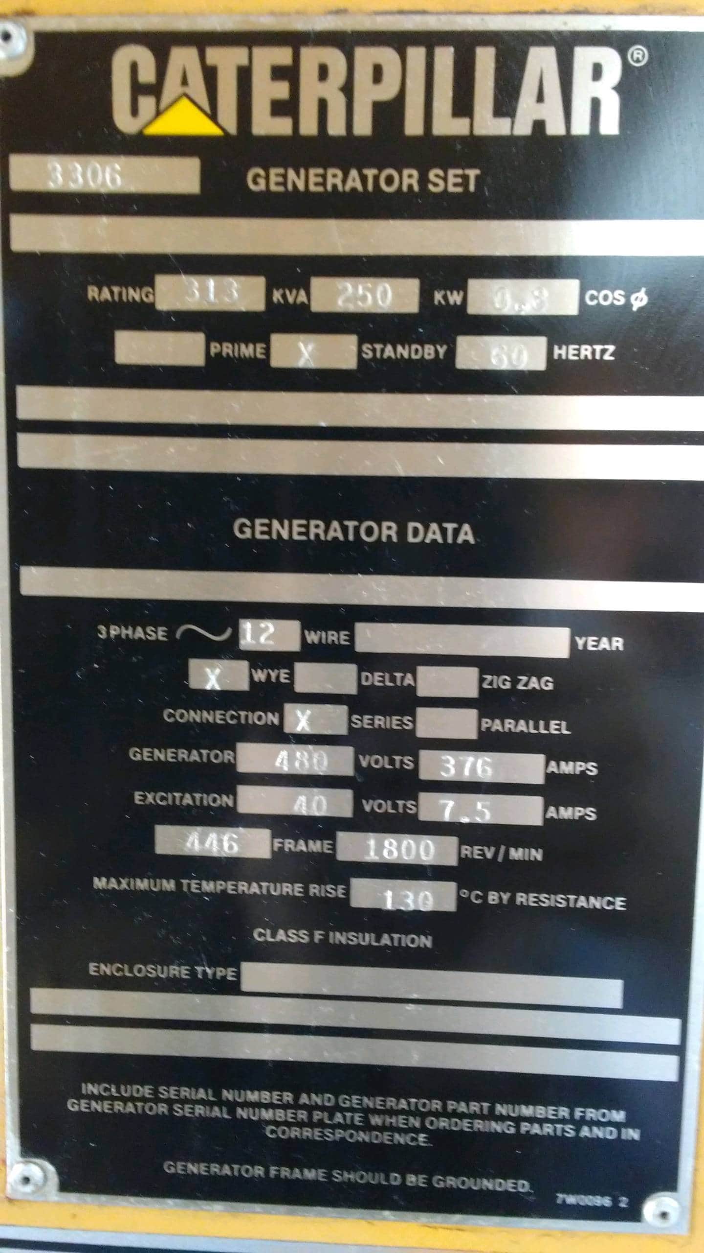 250 KW Caterpillar Generator Model 3306 - Low Hours, 1993. - Image 3
