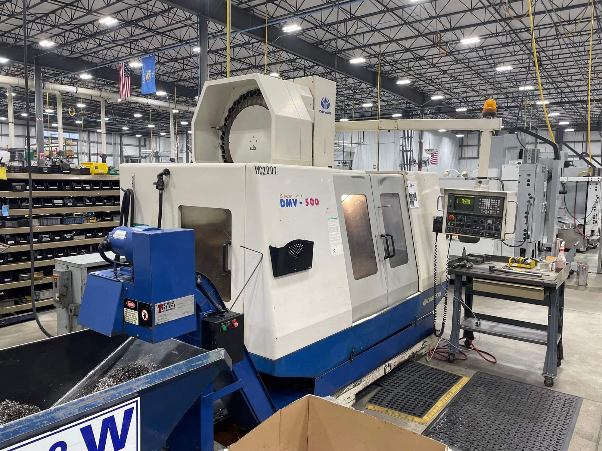 Daewoo DMV-500 VMC, 2000 - TSC, Fanuc Control, Chip Conveyor