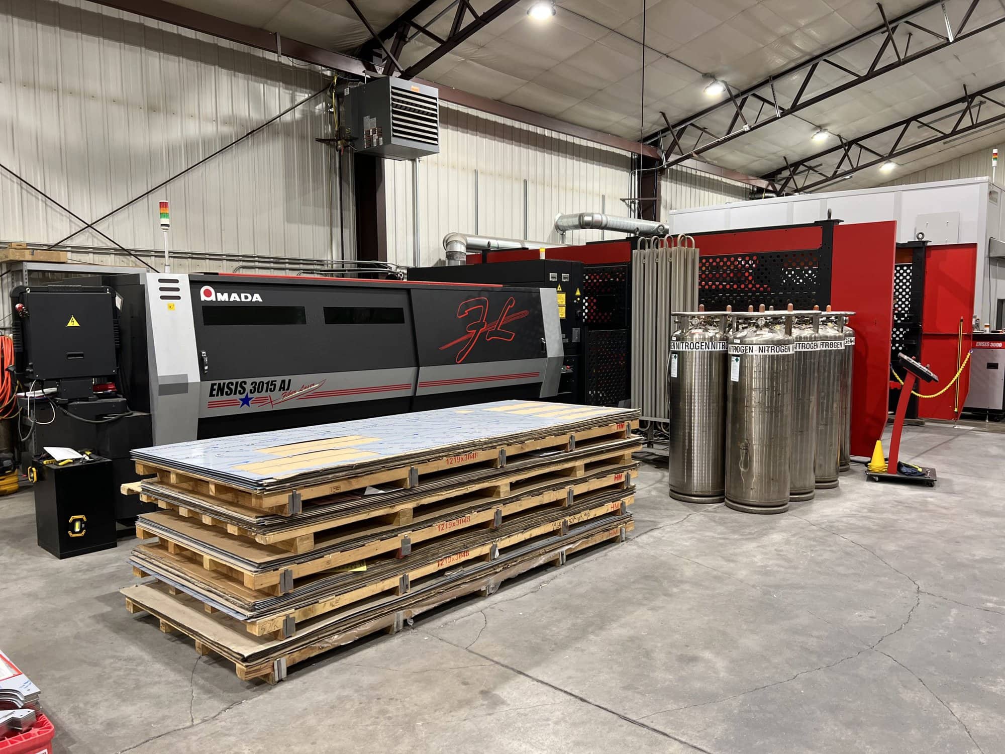 2000 Watt Amada Ensis 3015AJ Fiber Laser, 2017-5'x10' table w/AMS3015CL Automation