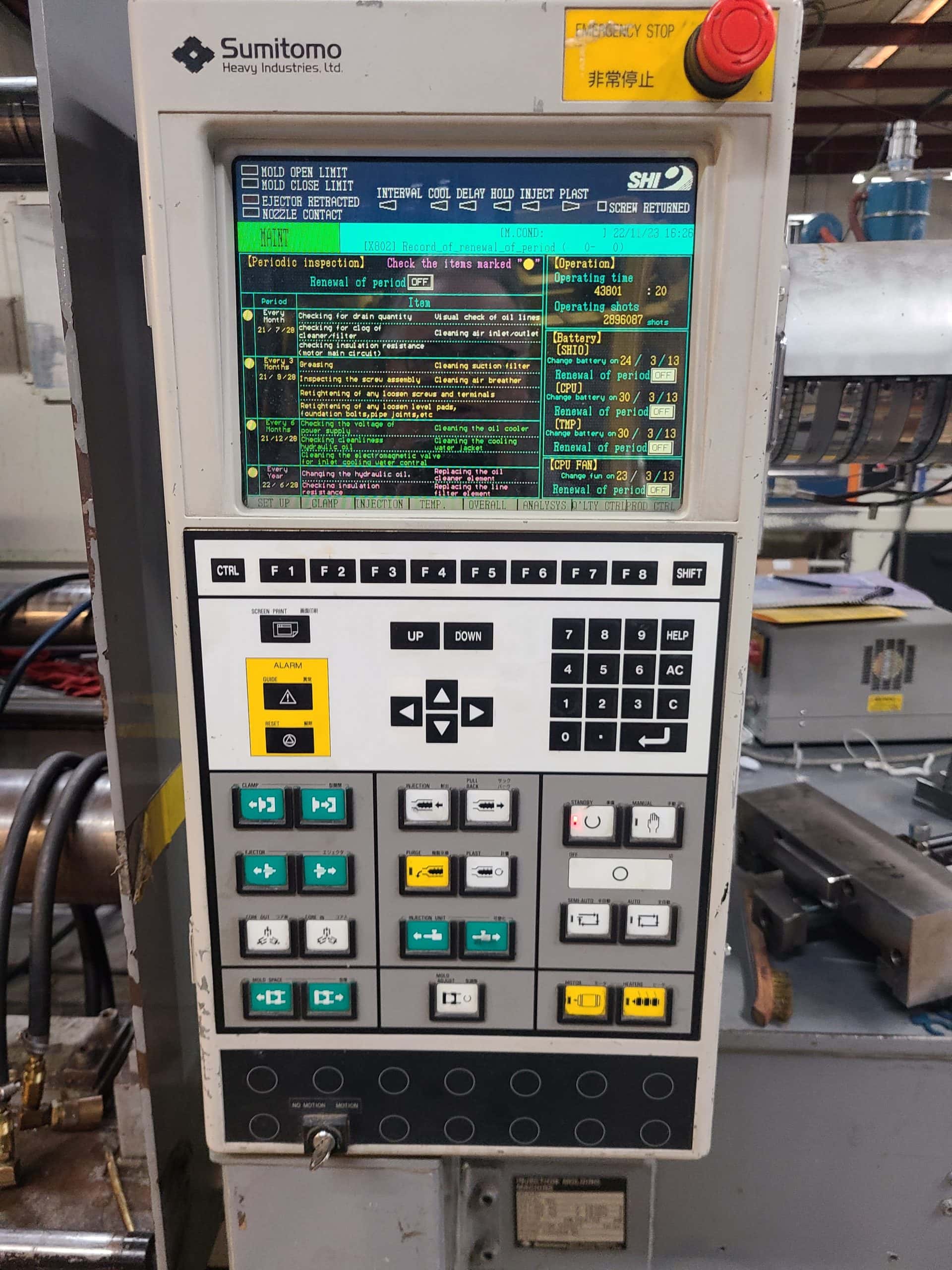 350 Ton 38 Oz. Sumitomo SH350C 2500 Injection Molding Machine, 2000 - Image 2