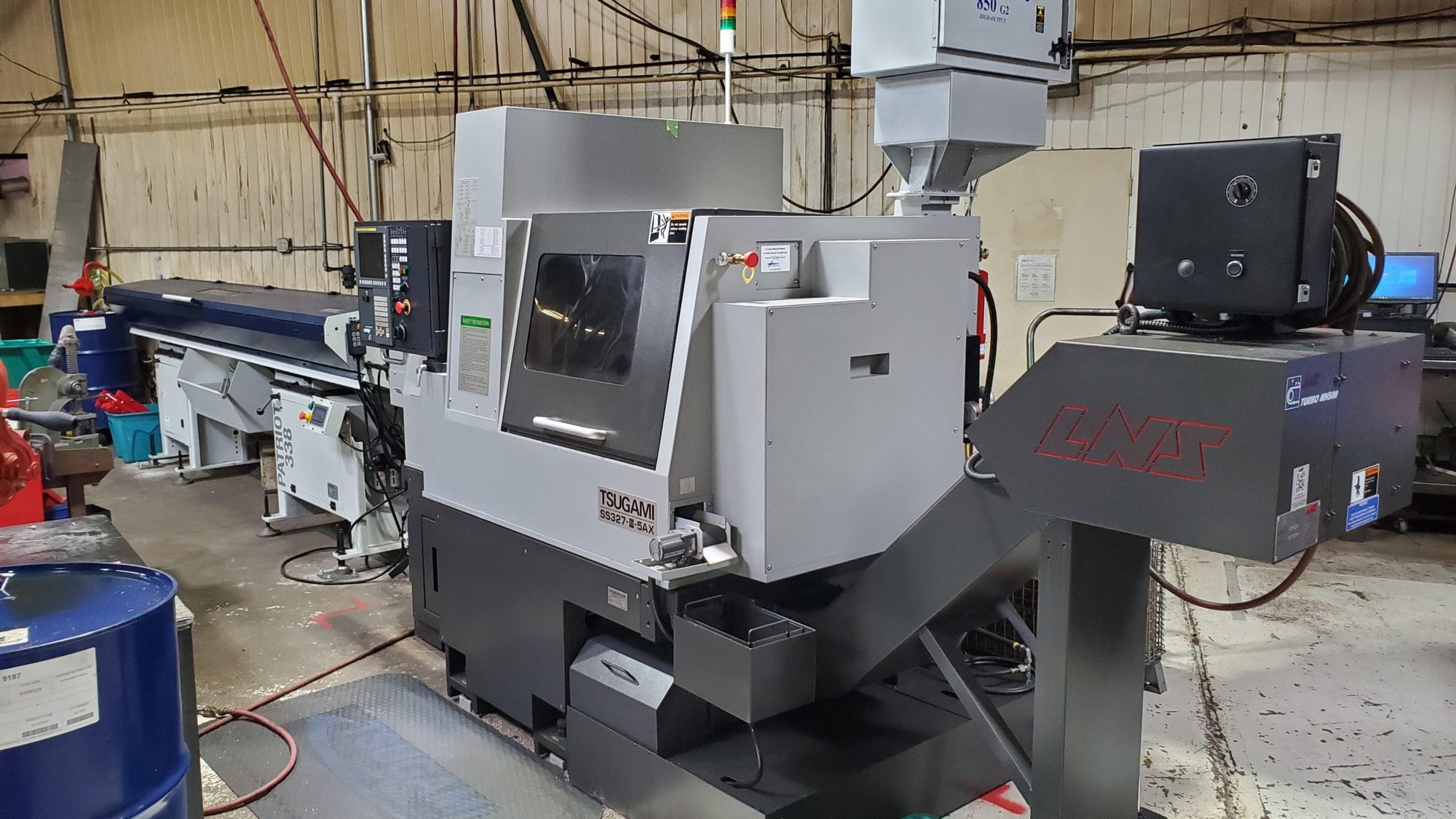 Tsugami SS327-III-5AX CNC Swiss Lathe, 2020 - Live Tooling, Sub Spindle, 12' Edge Patriot Bar Feeder