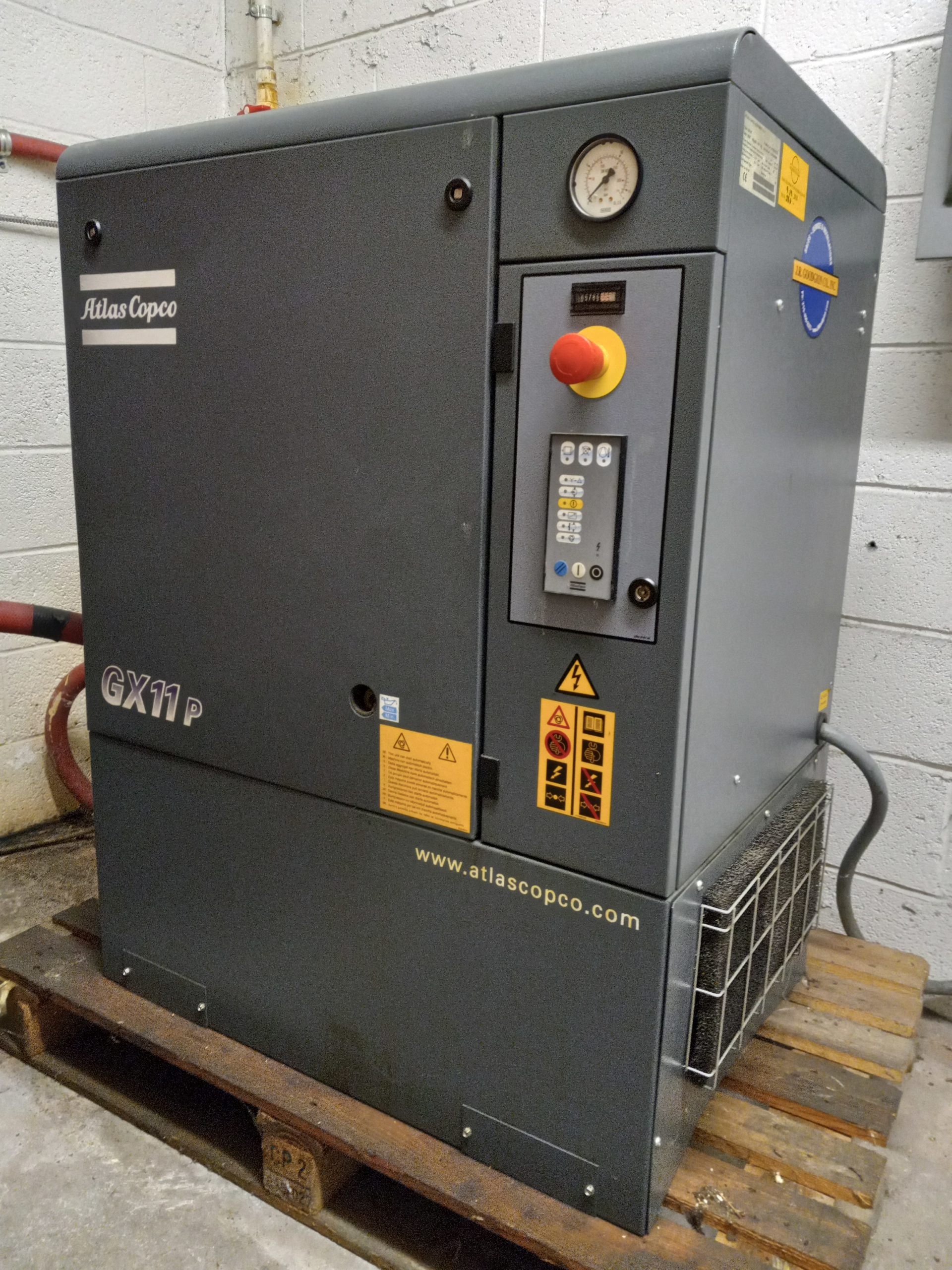 15 HP Atlas Copco GX11P Rotary Screw Air Compressor, 2008 - Includes Dryer and 120 Gallon Tank