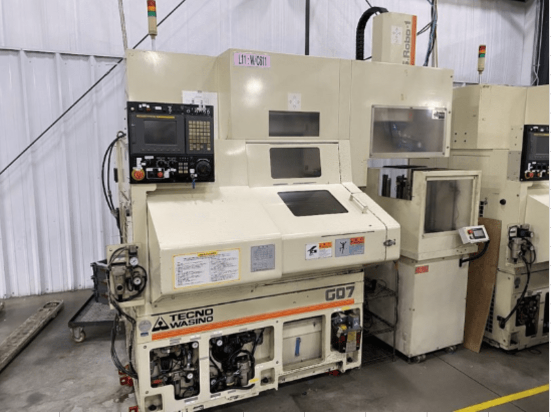 Tecno Wasino G07 CNC Gang Lathe, 2007 - Gantry Loader and Stockers, Fanuc Control