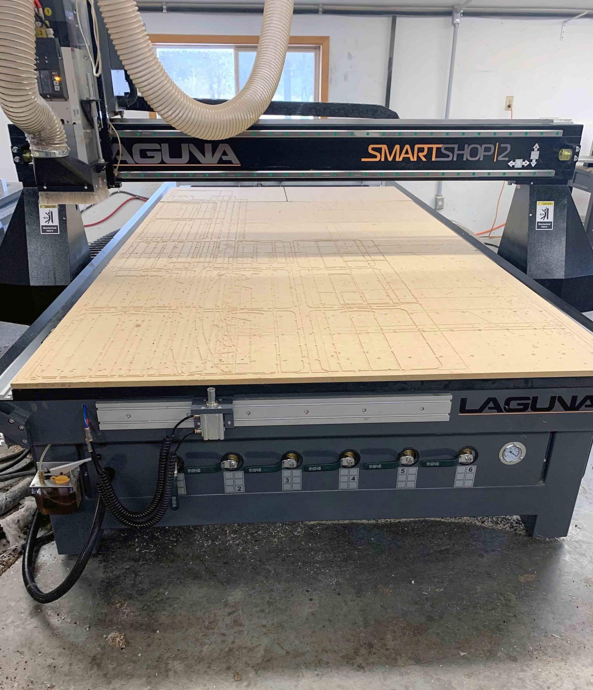 5' x 10' Laguna Smart Shop 2S CNC Router, 2021- 12HP Spindle, Servo Motors, Probe, 8 Tool Changer, Vac Pumps, 5HP Dust Collector