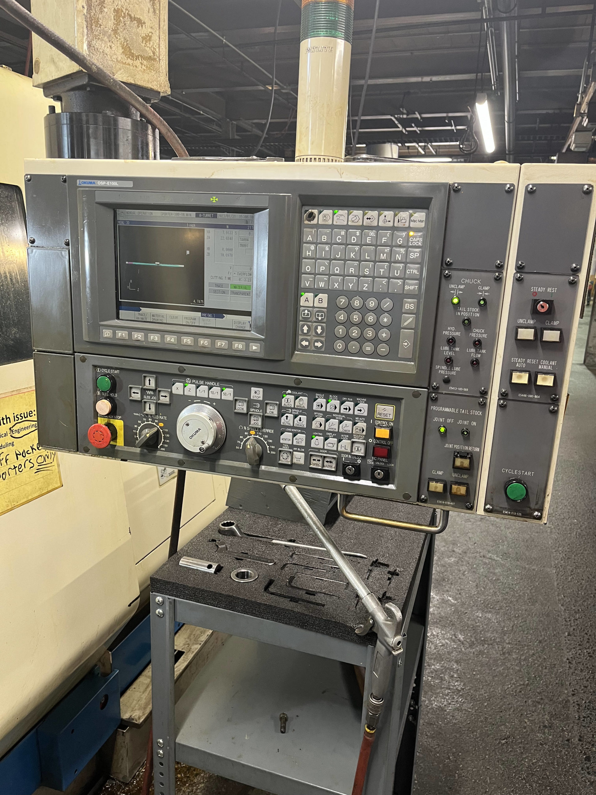Okuma LU-300 CNC Lathe, 2003 - 8" Chuck, Twin Turret, Chip Conveyor, Hydraulic Steady Rest, Mist Collector. - Image 2