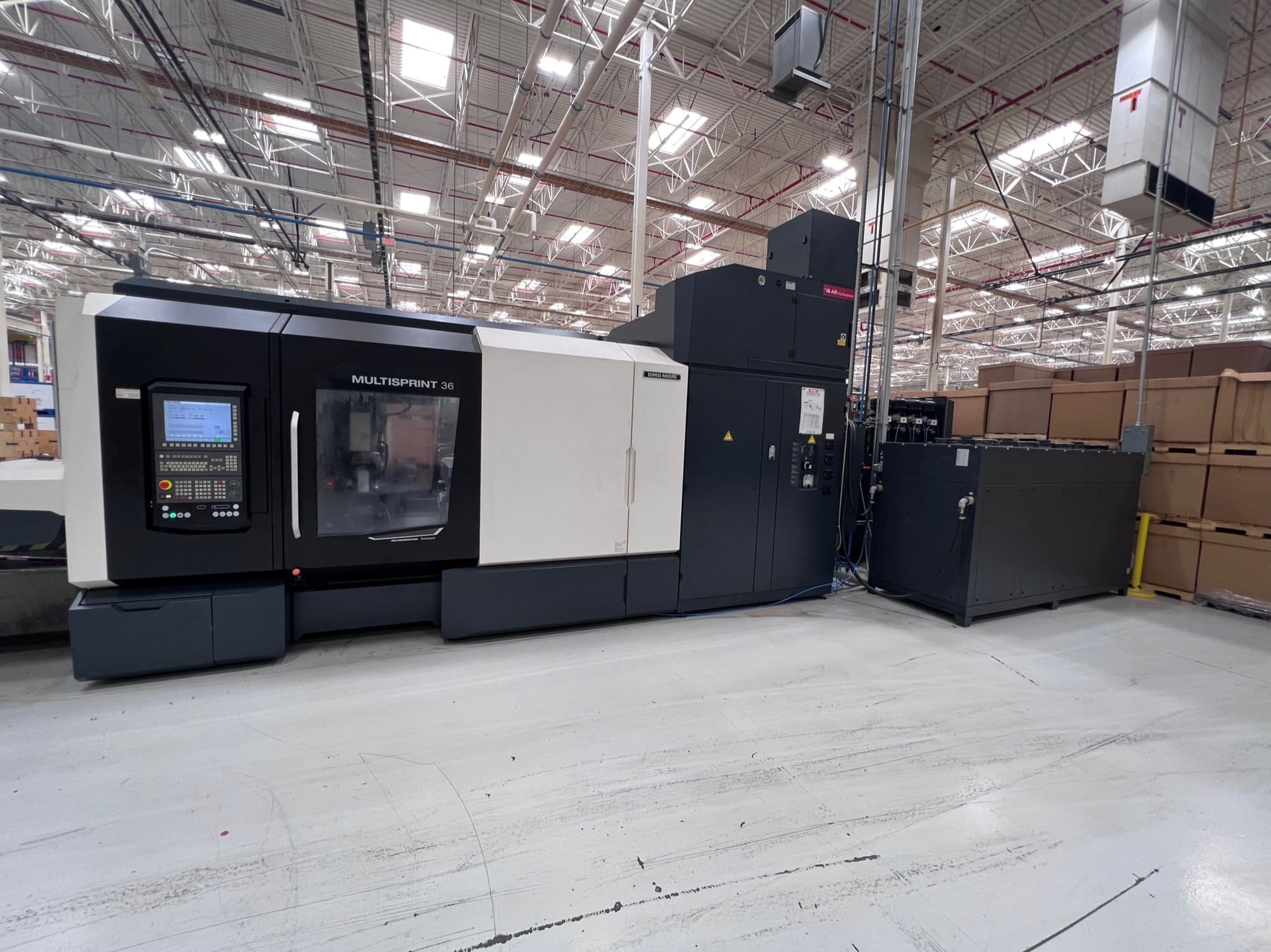DMG Mori Multisprint 36 CNC Multi Spindle Lathe, 2019 - High Pressure Coolant, Chip Conveyor, Oil Mist Collector, (2) Fanuc Robots Included