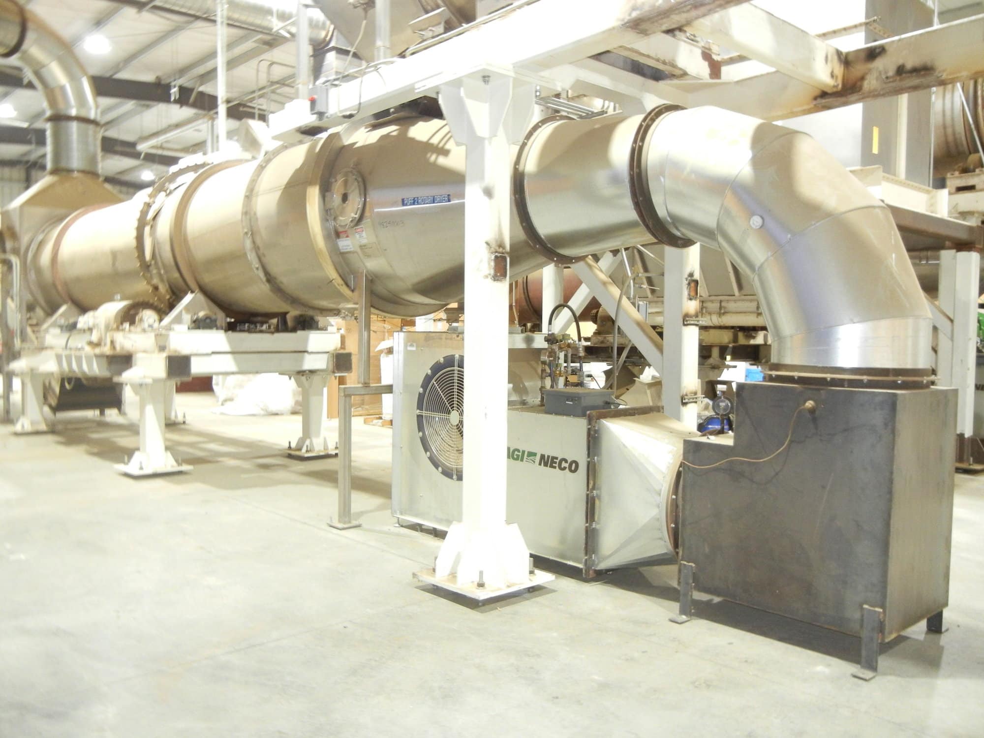 FMC Link-Belt Roto-Shell Stainless Steel Drum Dryer- W/ Colmac Steam Coil Chest, NECO Air Heating System, Boedecker Stainless Pulse Jet Dust Collector
