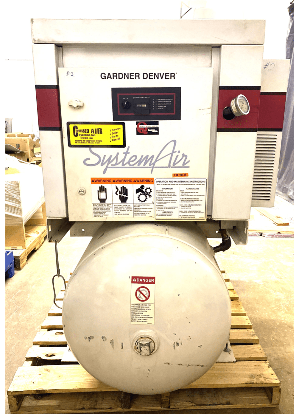 15 HP Gardner Denver EBA99A Compressor, 1998 - 120 Gal Auxiliary Tank & Champion CRN75A1 Dryer