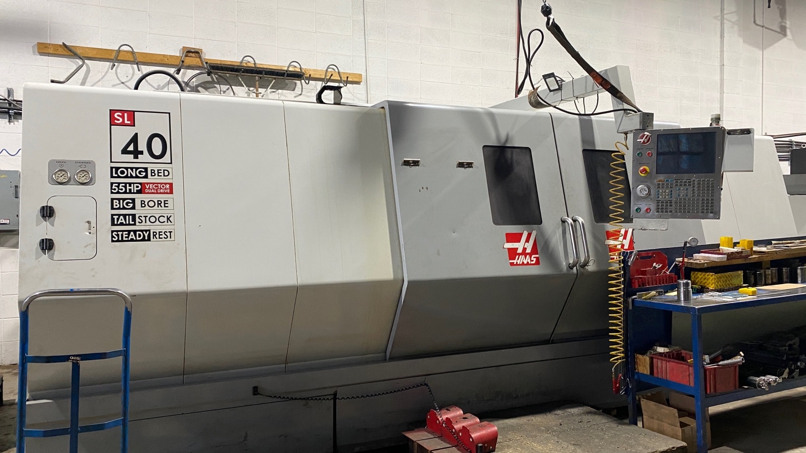 Haas SL-40L Big Bore Long Bed CNC Lathe, 2011 - 1000 PSI High-Pressure Coolant, Steady Rest, Rigid Tapping, Chip Conveyor