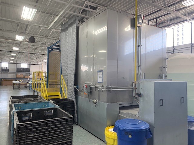 GFC 4 Stage Stainless Steel Spray Parts Washer, 2016 - Overhead Conveyor, Heat Dry, Reverse Osmosis