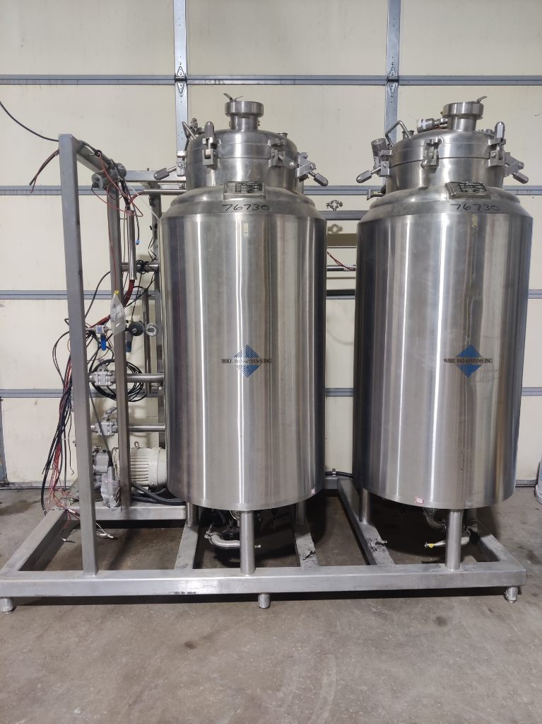 (x2) 100 Gallon Vertical Stainless Steel Tanks, Fermentation Skid, Jacketed, Agitated, 1997
