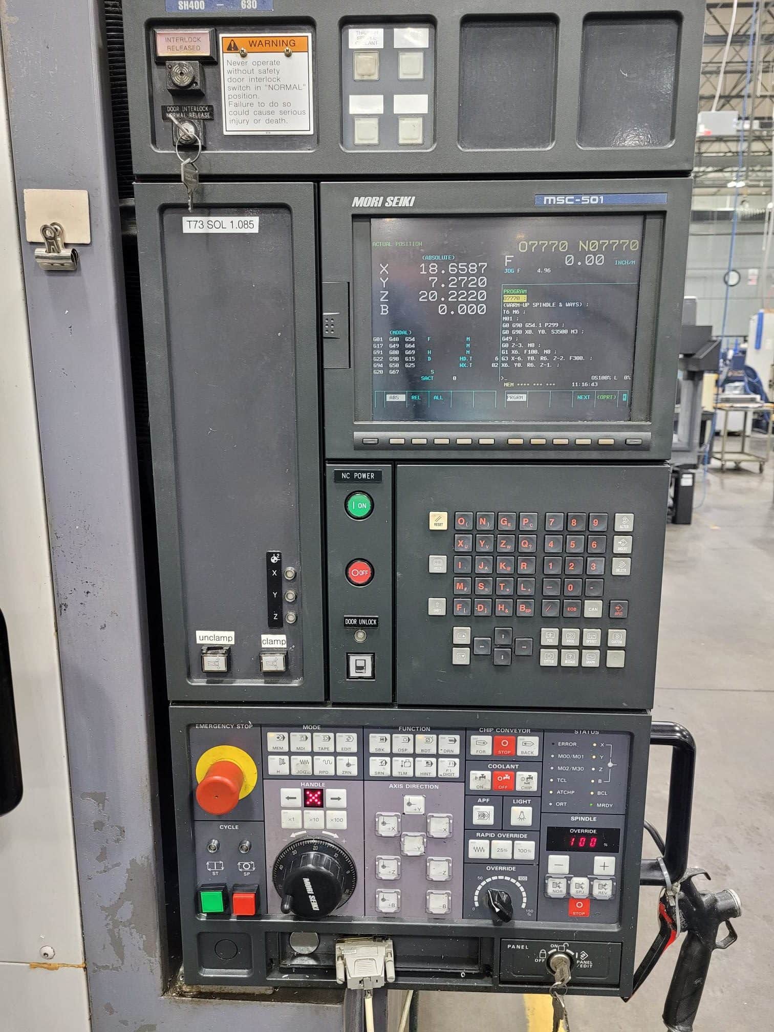 Mori Seiki SH-400 CNC HMC, 1999 - Chip Conveyor, Tombstones, TSC, Mist Collection, CAT 40 - Image 3