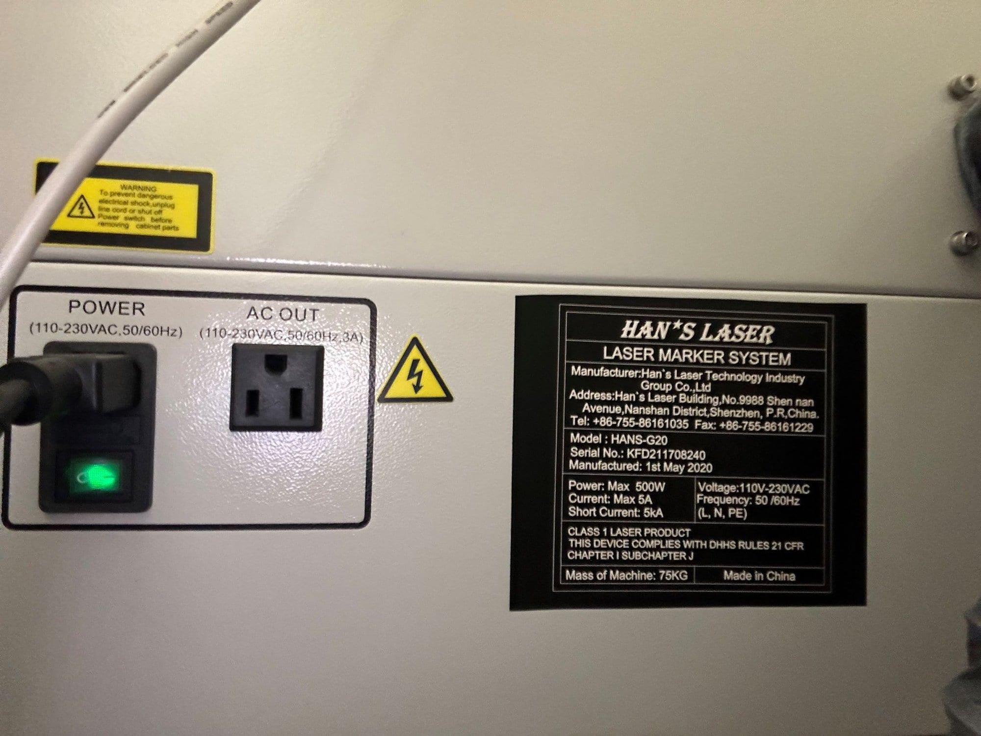 Han's G20 Laser Marking System, 2020 - Low Hours, Fume Extractor - Image 3