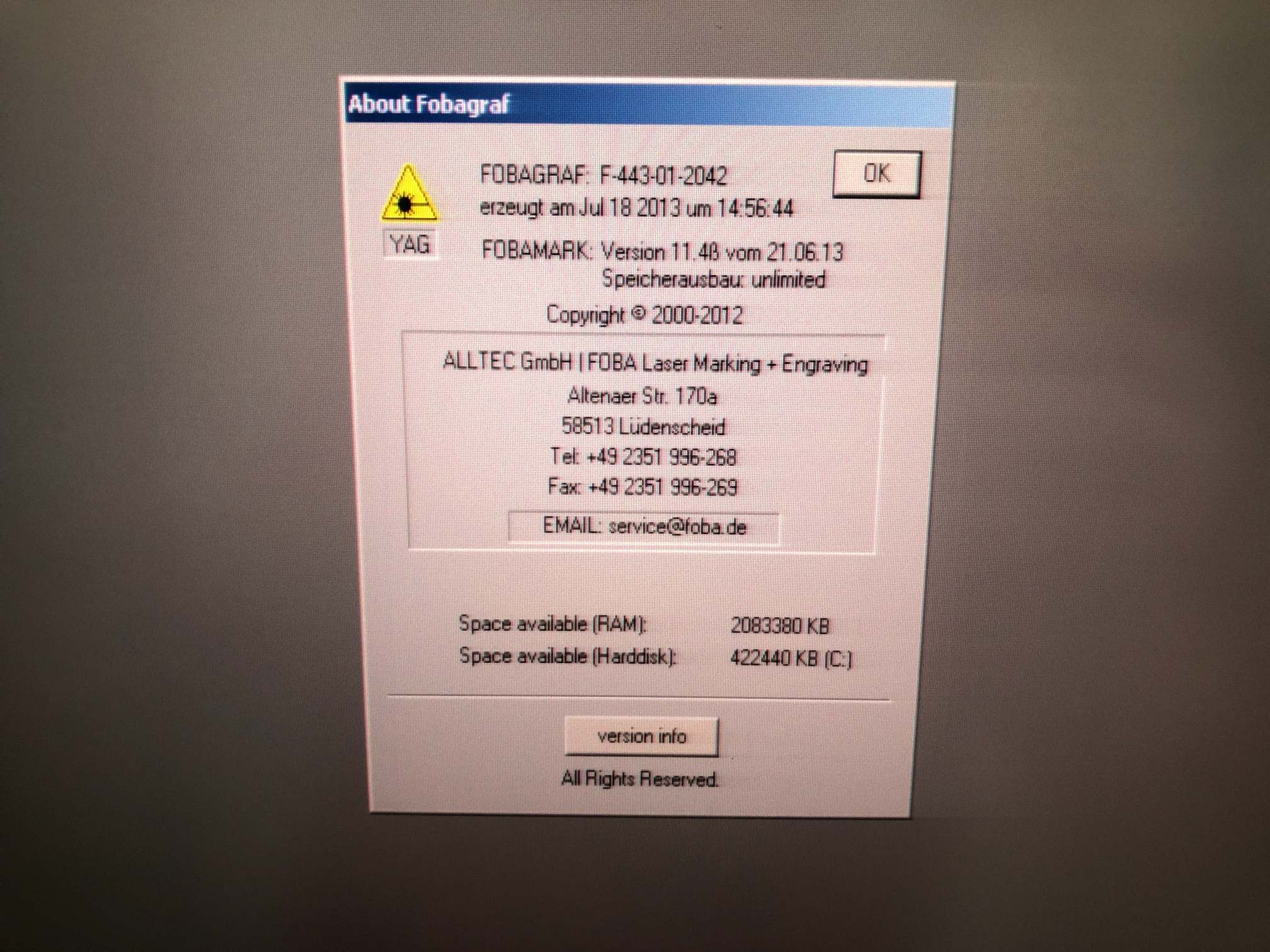 Foba G10 UV 5 axis Laser Marking Machine, 2013 - Image 6