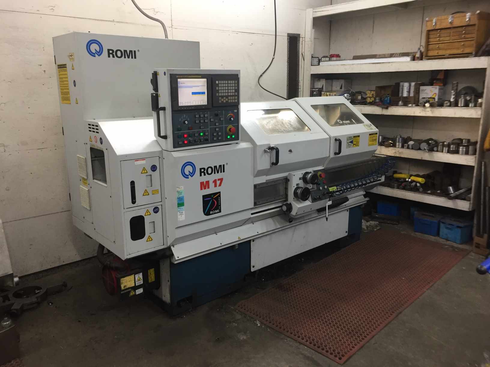 Romi M17 CNC Teach Lathe, 2005 - Rigid Tap, 8" Chuck, 8 Station Turret