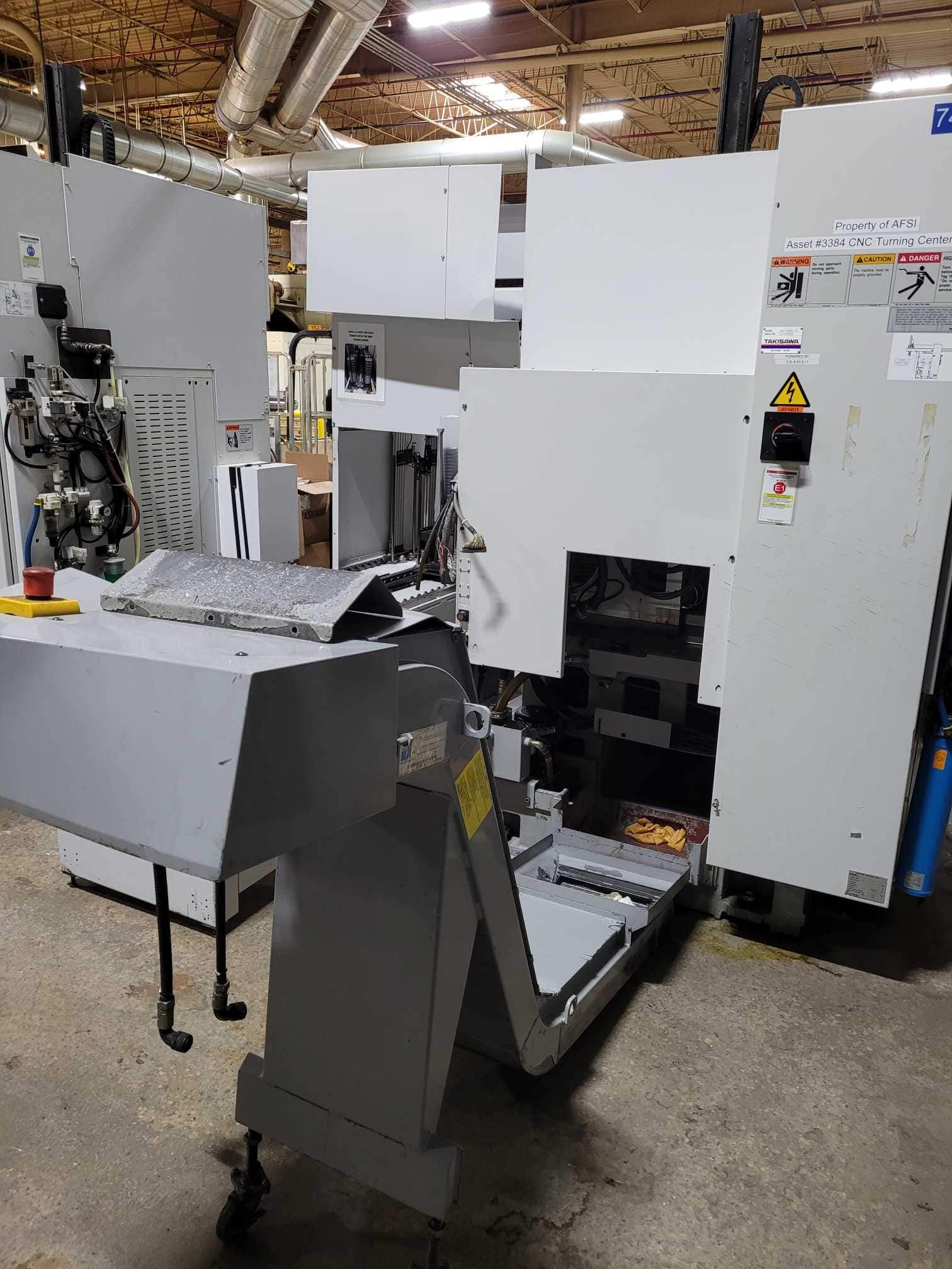 Takisawa TCC-2100G L2 CNC Lathe, 2017. Chip Conveyor, Carousel Feeder, Fanuc Control - Image 5