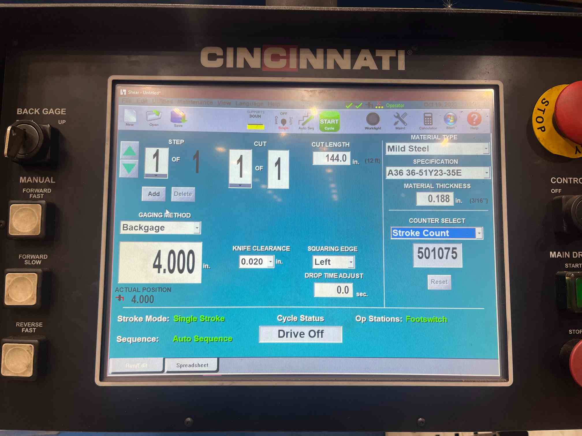 3/8" X 12' Cincinnati 3750 CH CNC Hydraulic Shear