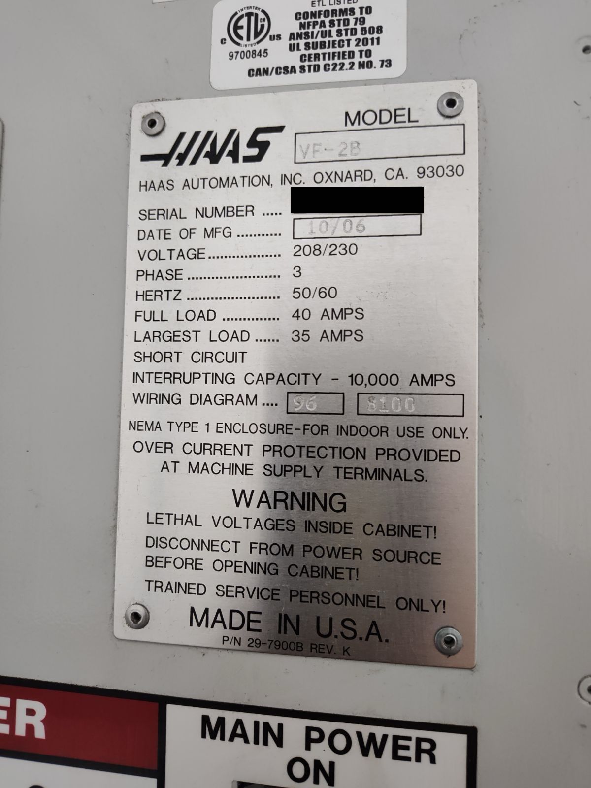 Haas VF-2B VMC