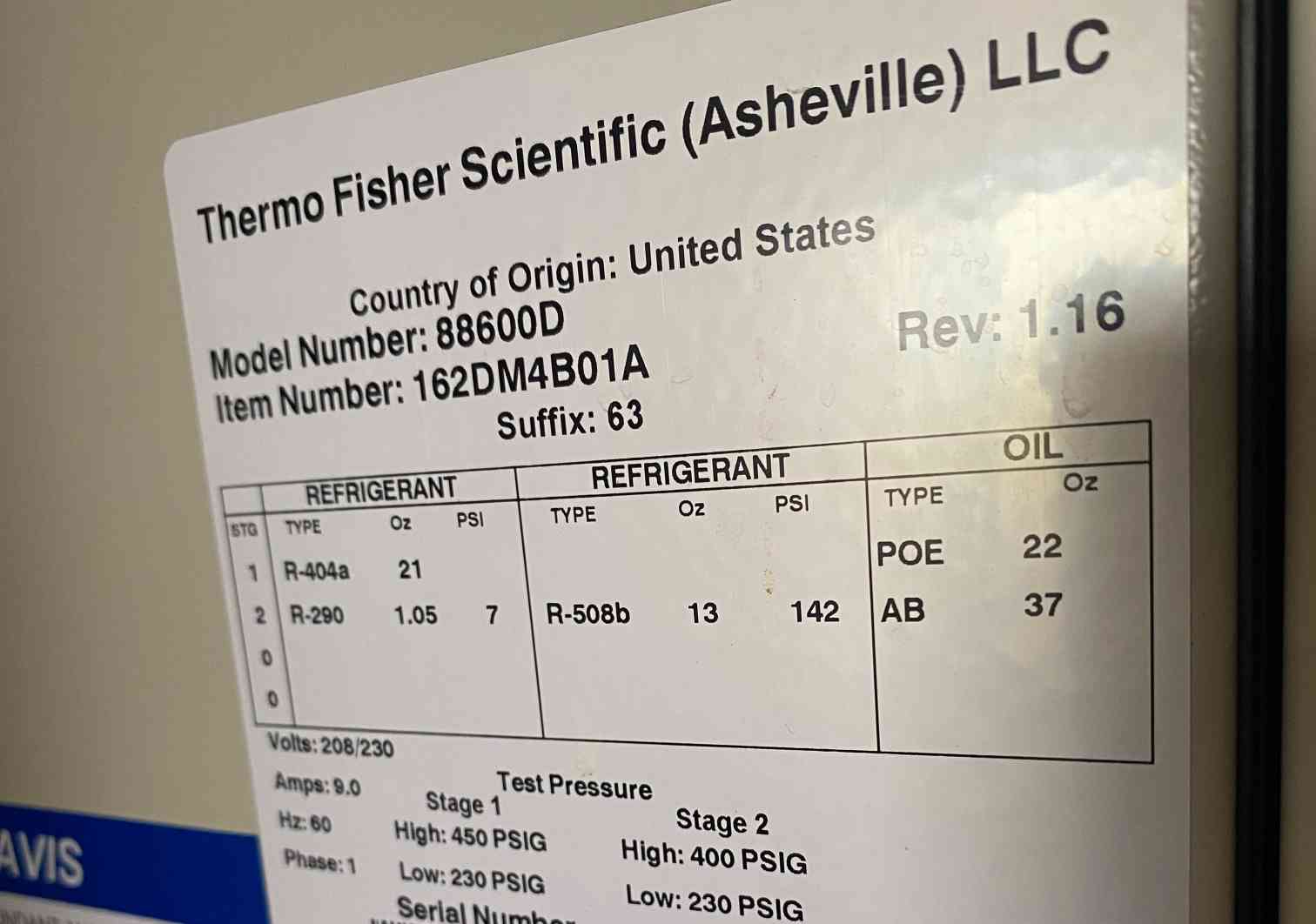 Thermo Fisher Scientific 88600D Freezer