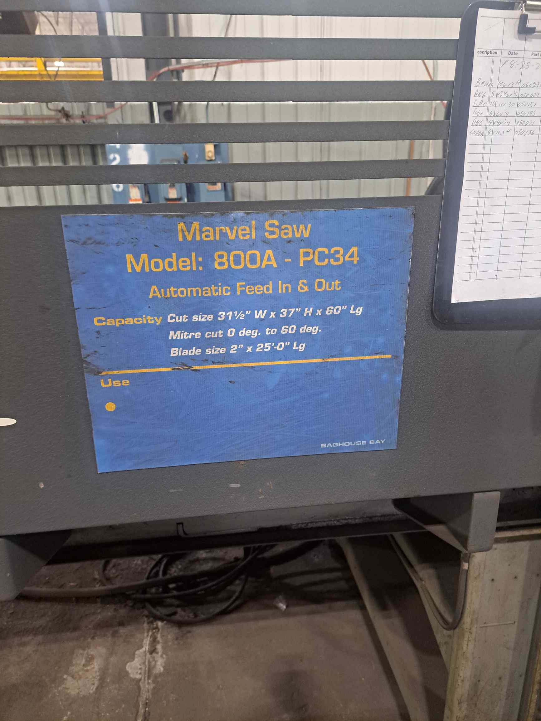 31.5" x 37" Marvel 800A-PC3S-60 Vertical Bandsaw Automatic