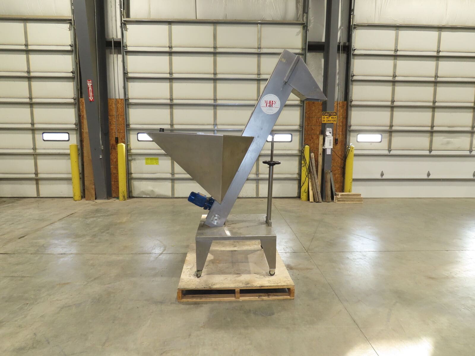 Marin G&C Bottle Cap Elevator Stainless Hopper 8" Incline Conveyor 2-15 FPM 480V